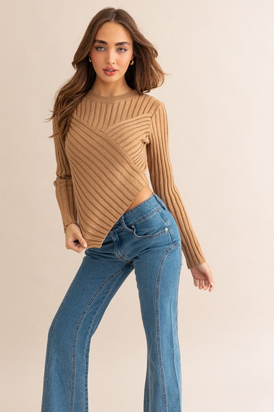 Sloan Asymmetrical Sweater Top - Tan