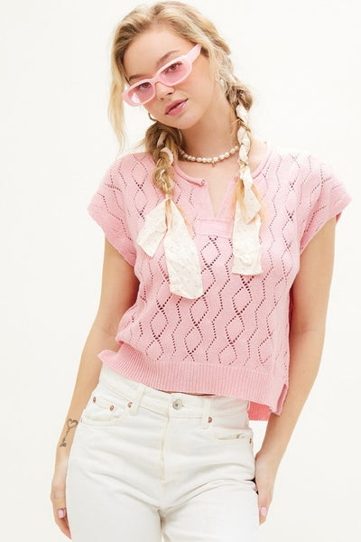 Slouchy Knit Patch Top - Pink