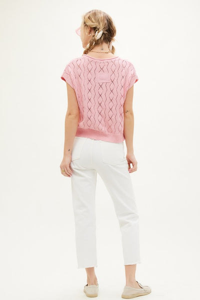Slouchy Knit Patch Top - Pink
