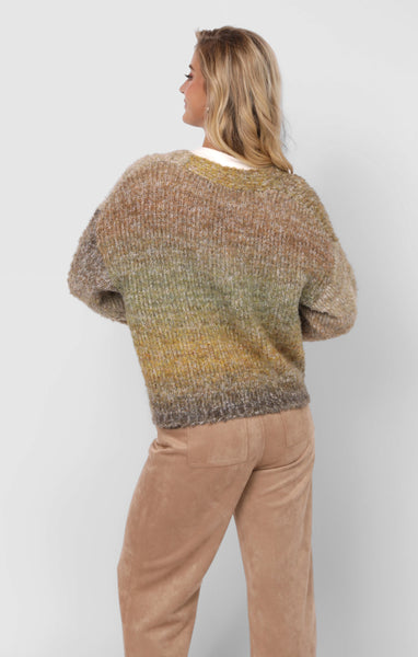 Smiley Ombre Fuzzy Cardigan - Brown