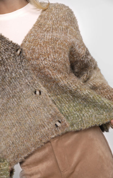 Smiley Ombre Fuzzy Cardigan - Brown