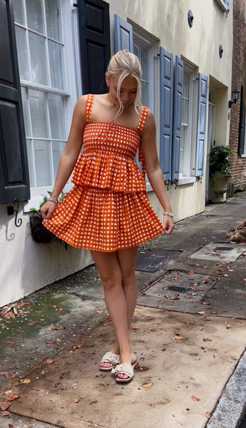 Smocked Gingham Set - Orange