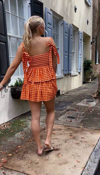Smocked Gingham Set - Orange