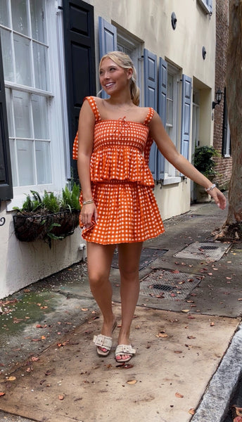Smocked Gingham Set - Orange
