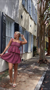 Smocked Gingham Set - Wine