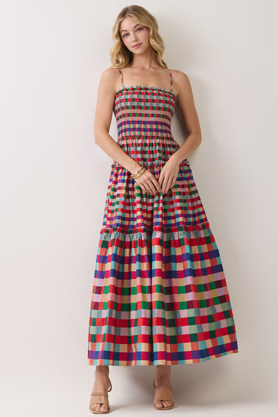 Smocked Plaid Tiered Maxi - Multi