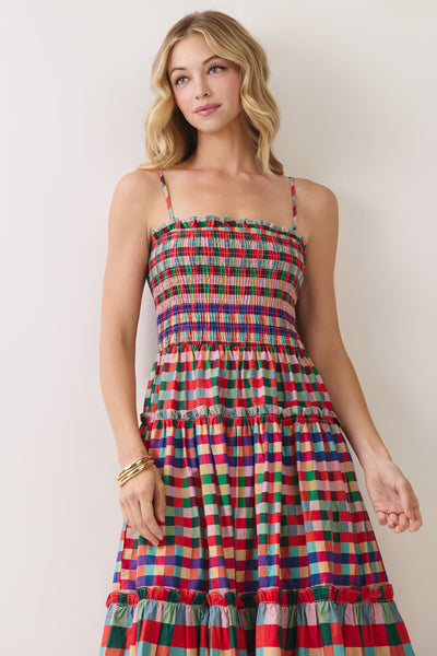 Smocked Plaid Tiered Maxi - Multi