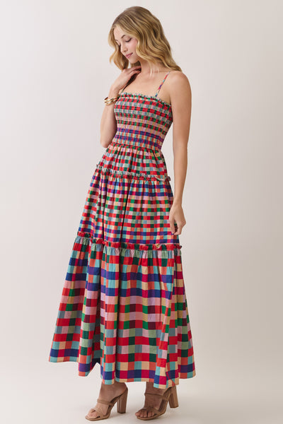 Smocked Plaid Tiered Maxi - Multi