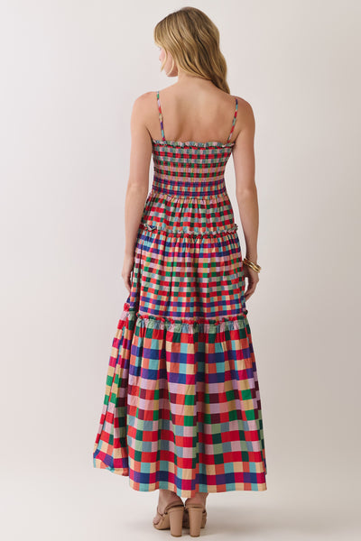 Smocked Plaid Tiered Maxi - Multi