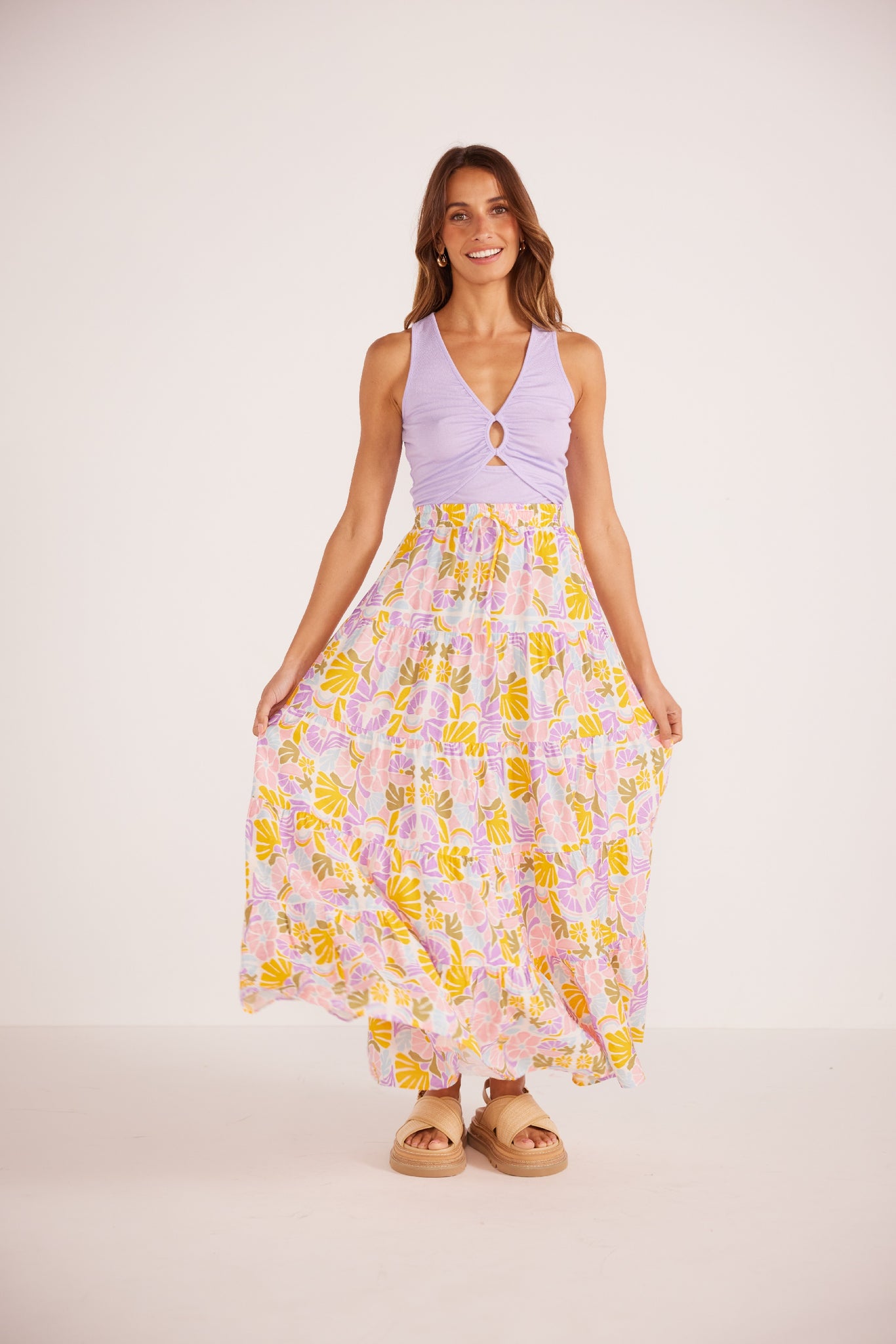 Soleil Tiered Midi Skirt - Floral Print