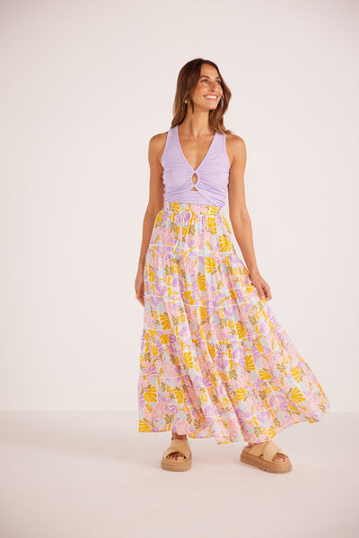 Soleil Tiered Midi Skirt - Floral Print