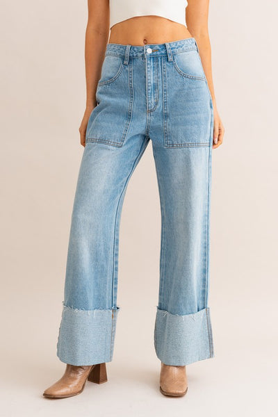 Sophie High Waist Cuff Jeans - Denim
