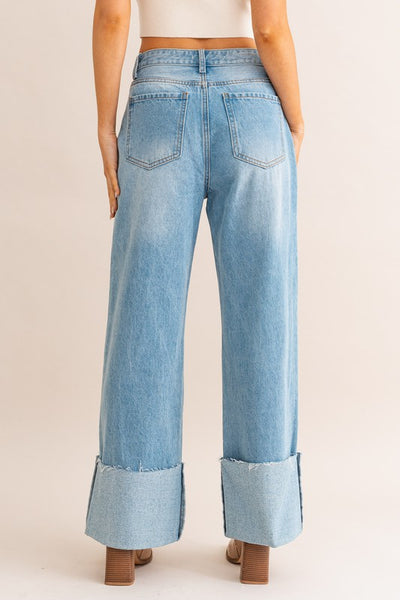 Sophie High Waist Cuff Jeans - Denim