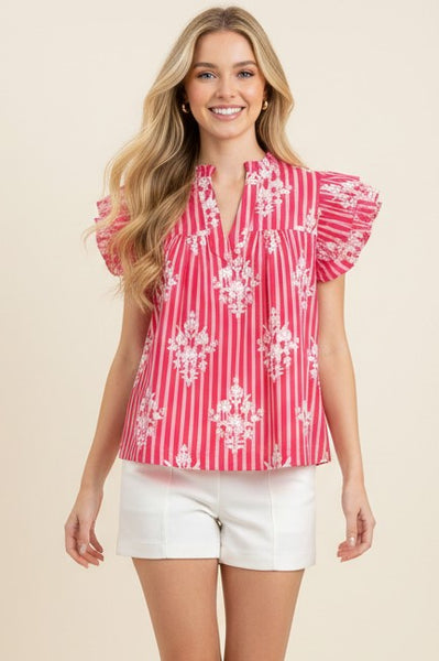 Sophie Ruffle Sleeve Blouse - Red