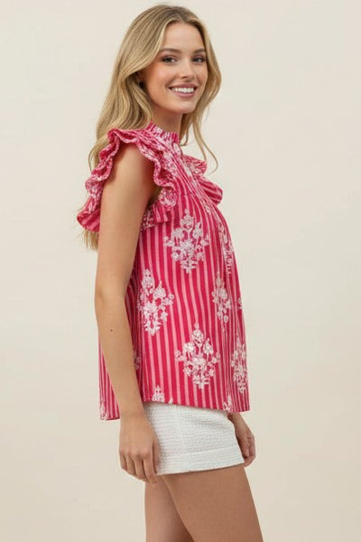 Sophie Ruffle Sleeve Blouse - Red