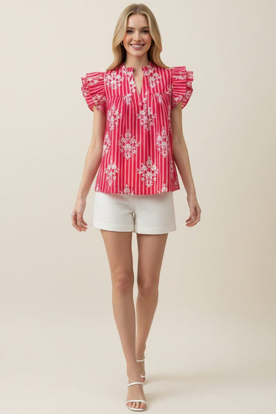 Sophie Ruffle Sleeve Blouse - Red