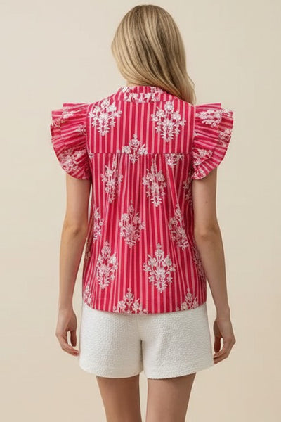 Sophie Ruffle Sleeve Blouse - Red