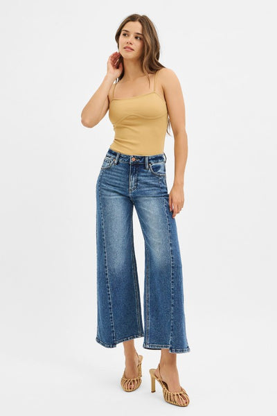 Sort Step Hem High Rise Crop - Dark Denim