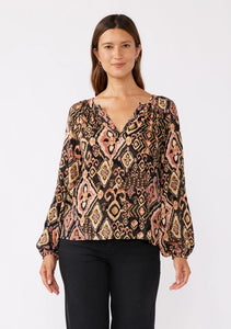 Split Neck Raglan Blouse - Multi