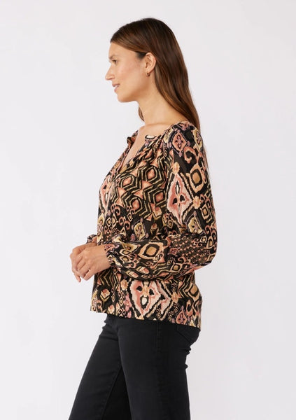 Split Neck Raglan Blouse - Multi