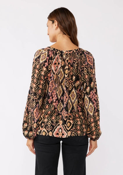 Split Neck Raglan Blouse - Multi