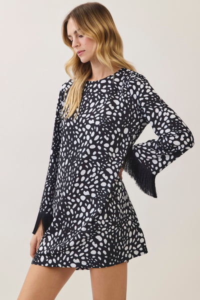 Spotted Fringe Sleeve Mini - Black