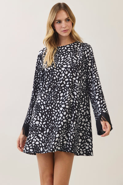 Spotted Fringe Sleeve Mini - Black