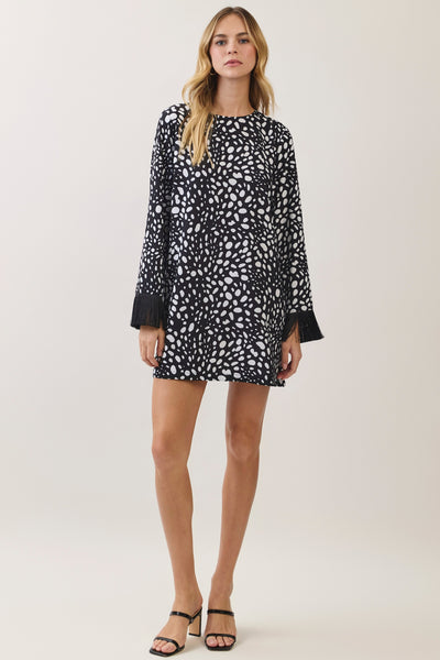 Spotted Fringe Sleeve Mini - Black