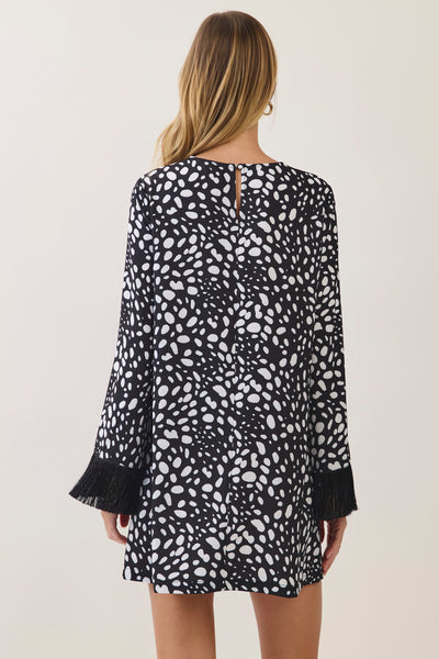 Spotted Fringe Sleeve Mini - Black