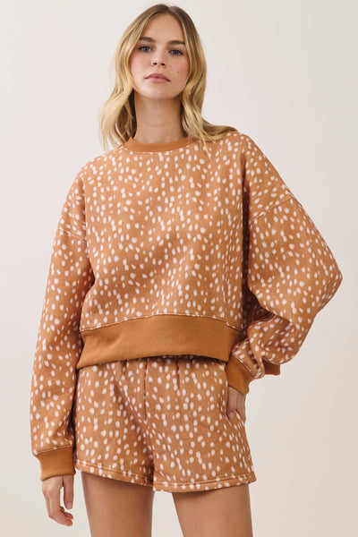 Spotted Print Sweatshirt - Brown