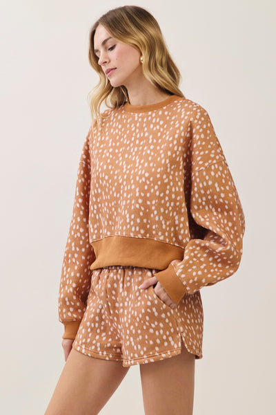 Spotted Print Sweatshirt - Brown