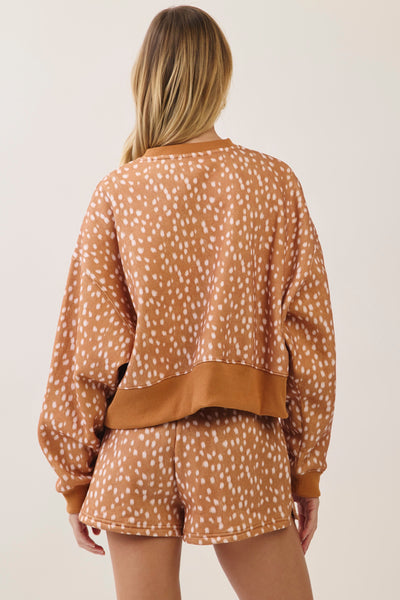 Spotted Print Sweatshirt - Brown
