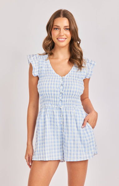 Starlet Gingham Romper - Blue