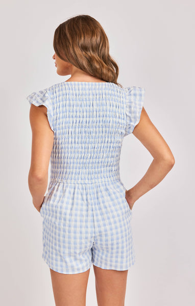 Starlet Gingham Romper - Blue