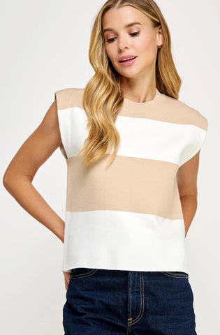Stripe Block Sleeveless Top - Ivory