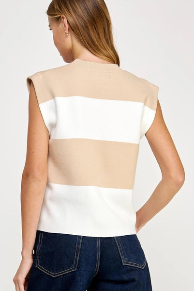 Stripe Block Sleeveless Top - Ivory