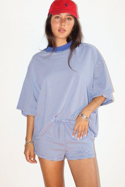 Stripe Oversized Tee - Royal Blue