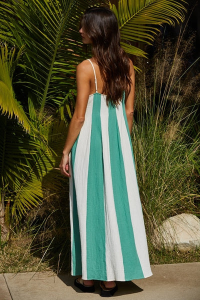 Striped Cami Pintuck Midi - Green