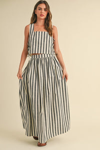 Striped Long Skirt - Black
