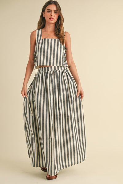 Striped Long Skirt - Black