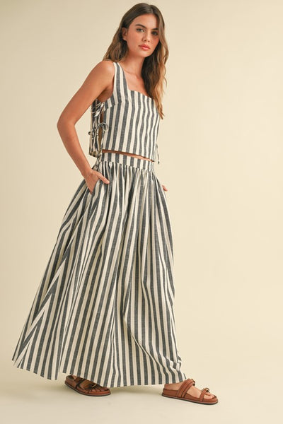 Striped Long Skirt - Black