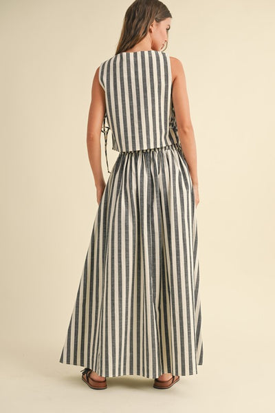 Striped Long Skirt - Black
