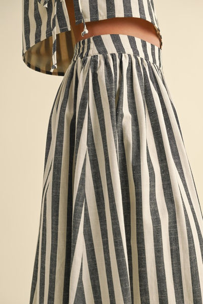 Striped Long Skirt - Black