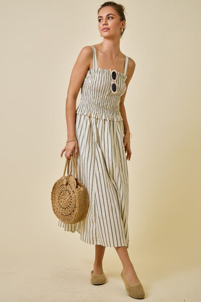 Striped Midi With A Line Skirt - Green