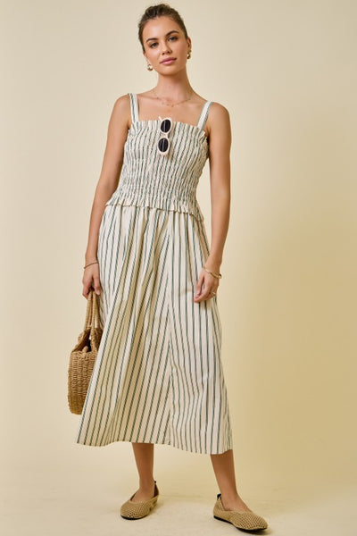 Striped Midi With A Line Skirt - Green