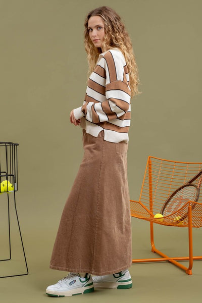 Striped Polo Sweater - Mocha