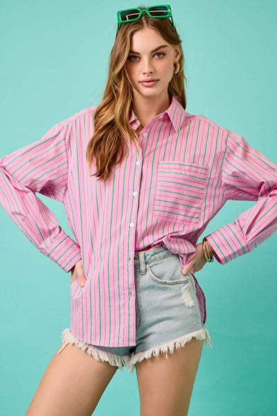 Striped Relaxed Fit Shirt - Pink