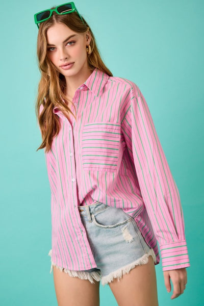 Striped Relaxed Fit Shirt - Pink