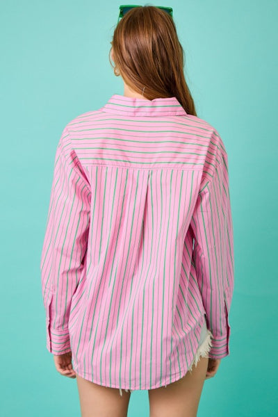 Striped Relaxed Fit Shirt - Pink