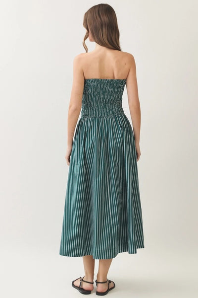 Striped Smocked Tube Midi - Green